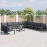 Set de canapele pentru grădină cu pernă 11 pcs Negru Oțel GartenMobel Dekor
