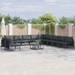 Set de canapele pentru grădină cu pernă 11 pcs Negru Oțel GartenMobel Dekor