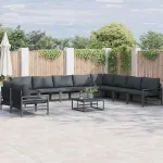 Set de canapele pentru grădină cu pernă 11 pcs Negru Oțel GartenMobel Dekor