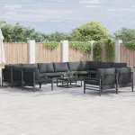 Set de canapele pentru grădină cu pernă 12 pcs Negru Oțel GartenMobel Dekor