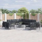 Set de canapele pentru grădină cu pernă 12 pcs Negru Oțel GartenMobel Dekor