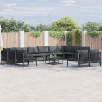 Set de canapele pentru grădină cu pernă 12 pcs Negru Oțel GartenMobel Dekor