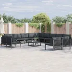 Set de canapele pentru grădină cu pernă 13 pcs Negru Oțel GartenMobel Dekor