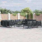 Set de canapele pentru grădină cu pernă 14 pcs Negru Oțel GartenMobel Dekor