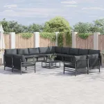 Set de canapele pentru grădină cu pernă 14 pcs Negru Oțel GartenMobel Dekor