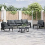 Set de canapele pentru grădină cu pernă 6 pcs Negru Oțel GartenMobel Dekor