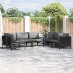 Set de canapele pentru grădină cu pernă 6 pcs Negru Oțel GartenMobel Dekor