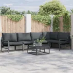 Set de canapele pentru grădină cu pernă 6 pcs Negru Oțel GartenMobel Dekor