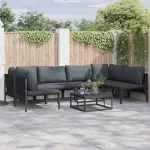 Set de canapele pentru grădină cu pernă 7 pcs Negru Oțel GartenMobel Dekor