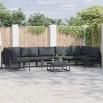 Set de canapele pentru grădină cu pernă 8 pcs Negru Oțel GartenMobel Dekor