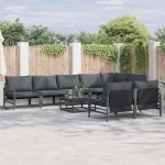 Set de canapele pentru grădină cu pernă 8 pcs Negru Oțel GartenMobel Dekor