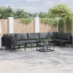 Set de canapele pentru grădină cu pernă 8 pcs Negru Oțel GartenMobel Dekor