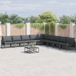 Set de canapele pentru grădină cu pernă 9 pcs Negru Oțel GartenMobel Dekor