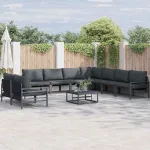 Set de canapele pentru grădină cu pernă 9 pcs Negru Oțel GartenMobel Dekor