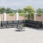 Set de canapele pentru grădină cu pernă 9 pcs Negru Oțel GartenMobel Dekor