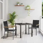 Set de masă pentru grădină 3 pcs Negru Oțel acoperit cu pulbere GartenMobel Dekor