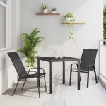 Set de masă pentru grădină 3 pcs Negru Oțel acoperit cu pulbere GartenMobel Dekor