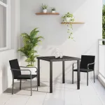 Set de masă pentru grădină 3 pcs Negru și Gri Ratan PE GartenMobel Dekor