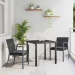 Set de masă pentru grădină 3 pcs Negru și Gri Ratan PE GartenMobel Dekor