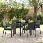 Set de masă pentru grădină 5 pcs Negru și Gri Ratan PE GartenMobel Dekor