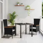 Set de masă pentru grădină cu pernă 3 pcs Negru GartenMobel Dekor