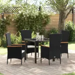 Set de masă pentru grădină cu pernă 5 pcs Negru GartenMobel Dekor