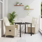 Set de masă pentru grădină cu pernă 3 pcs Bej poliratan GartenMobel Dekor