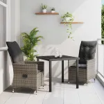 Set de masă pentru grădină cu pernă 3 pcs Gri poliratan GartenMobel Dekor