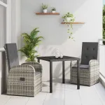 Set de masă pentru grădină cu pernă 3 pcs Gri poliratan GartenMobel Dekor