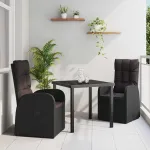 Set de masă pentru grădină cu pernă 3 pcs Negru poliratan GartenMobel Dekor