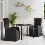Set de masă pentru grădină cu pernă 3 pcs Negru poliratan GartenMobel Dekor