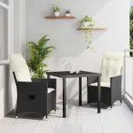 Set de masă pentru grădină cu pernă 3 pcs Negru poliratan GartenMobel Dekor