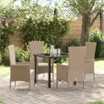 Set de masă pentru grădină cu pernă 5 pcs Bej poliratan GartenMobel Dekor