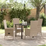Set de masă pentru grădină cu pernă 5 pcs Bej poliratan GartenMobel Dekor