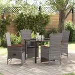 Set de masă pentru grădină cu pernă 5 pcs Gri poliratan GartenMobel Dekor