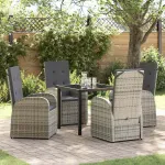 Set de masă pentru grădină cu pernă 5 pcs Gri poliratan GartenMobel Dekor