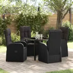 Set de masă pentru grădină cu pernă 5 pcs Negru poliratan GartenMobel Dekor