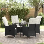 Set de masă pentru grădină cu pernă 5 pcs Negru poliratan GartenMobel Dekor