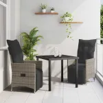 Set de masă pentru grădină cu pernă 3 pcs Gri poliratan GartenMobel Dekor