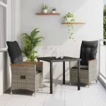 Set de masă pentru grădină cu pernă 3 pcs Gri poliratan GartenMobel Dekor