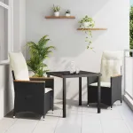 Set de masă pentru grădină cu pernă 3 pcs Negru poliratan GartenMobel Dekor