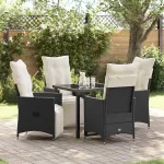 Set de masă pentru grădină cu pernă 5 pcs Negru poliratan GartenMobel Dekor
