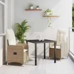Set de masă pentru grădină cu pernă 3 pcs Bej poliratan GartenMobel Dekor