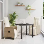 Set de masă pentru grădină cu pernă 3 pcs Bej poliratan GartenMobel Dekor