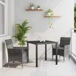 Set de masă pentru grădină cu pernă 3 pcs Gri poliratan GartenMobel Dekor