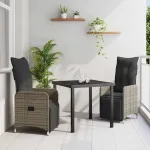 Set de masă pentru grădină cu pernă 3 pcs Gri poliratan GartenMobel Dekor