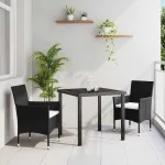Set de masă pentru grădină cu pernă 3 pcs Negru poliratan GartenMobel Dekor