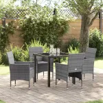 Set de masă pentru grădină cu pernă 5 pcs Gri poliratan GartenMobel Dekor