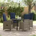 Set de masă pentru grădină cu pernă 5 pcs Negru poliratan GartenMobel Dekor