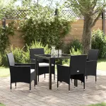 Set de masă pentru grădină cu pernă 5 pcs Negru poliratan GartenMobel Dekor